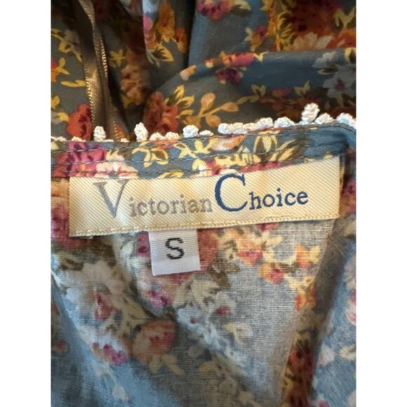 Women S Victorian Choice Floral Blue Printed Dress Gothic Steampunk Jane Austen - Picture 8 of 8